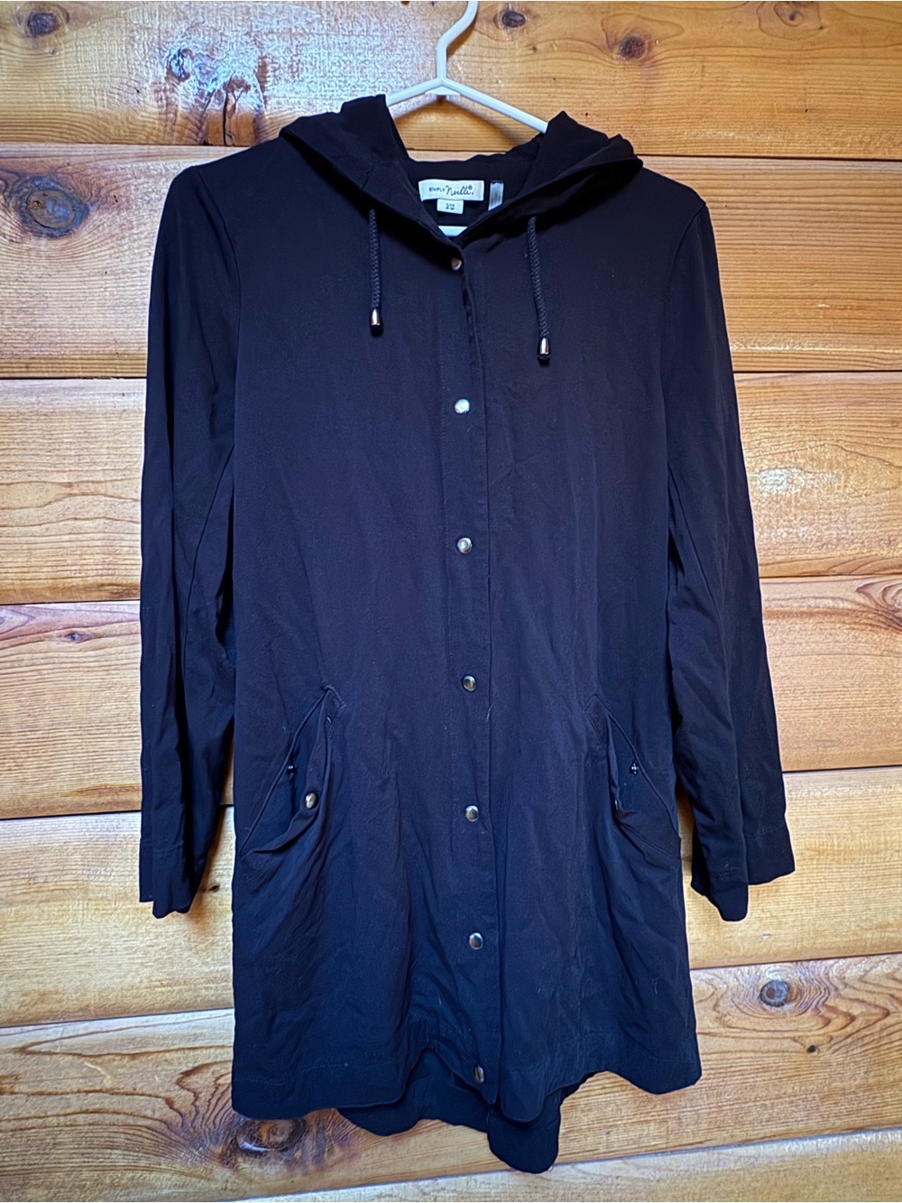 Simply Noelle Black Hooded Snap-Front Coat
